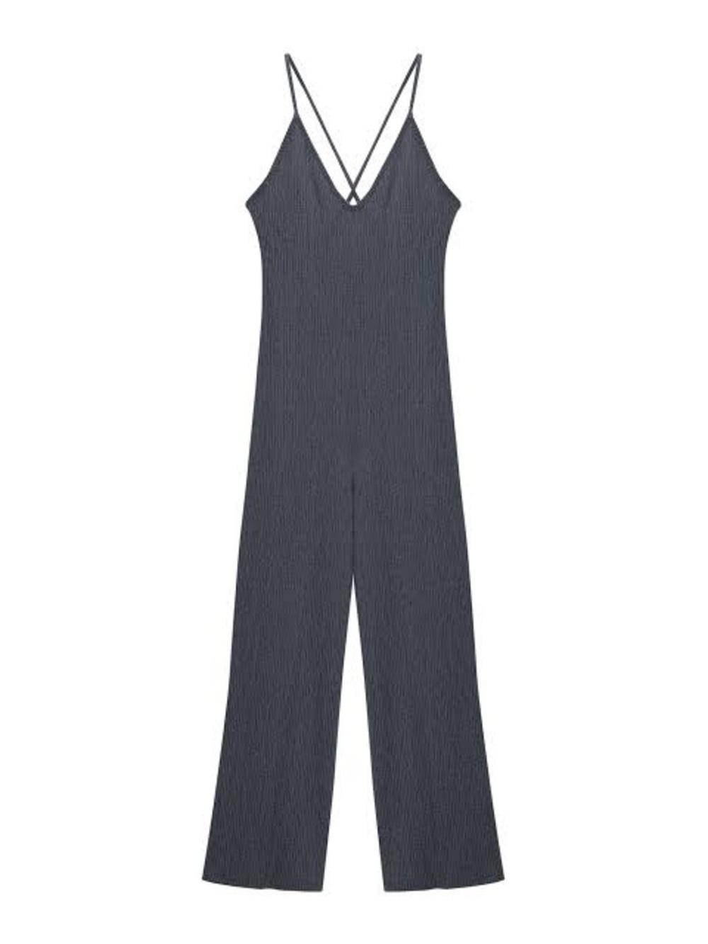 Pull&Bear Charcoal Wide-Leg Jumpsuit with Crossed Spaghetti Straps